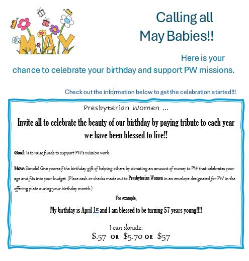 Birthday Donation for Presbyterian Women Image